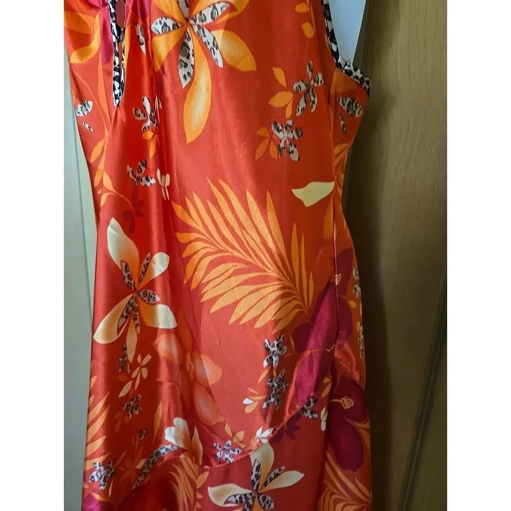 Secret Treasures Women's Sexy Nightgown Large Orange Floral Animal Print Straps